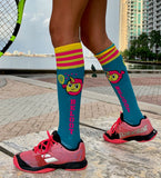 Teal Blue & Neon Pink Knee High Socks