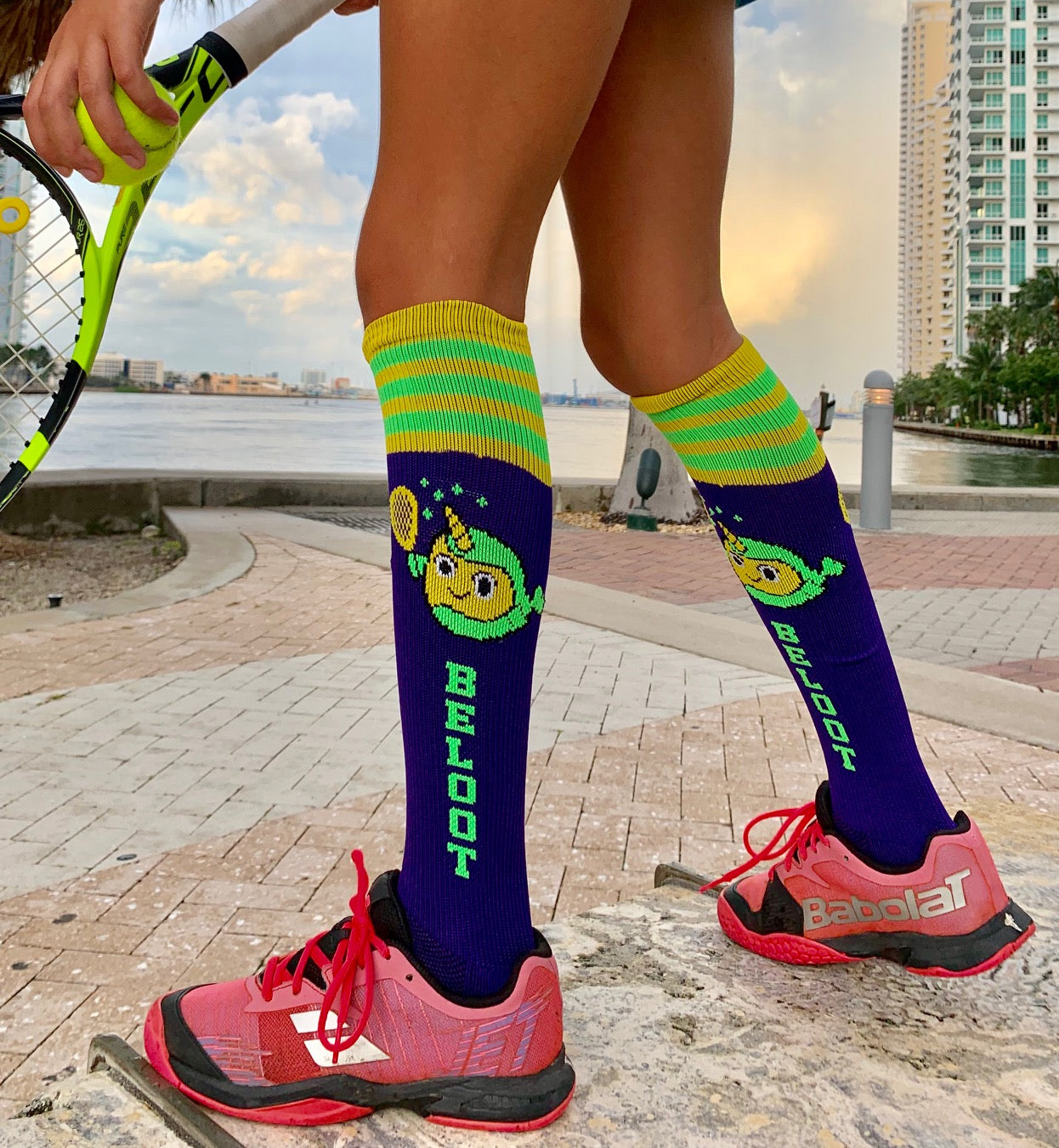 Purple & Neon Green Knee High Socks