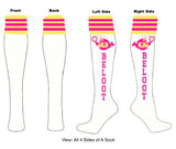 White & Neon Pink Knee High Socks
