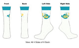 White & Teal Blue Crew Socks